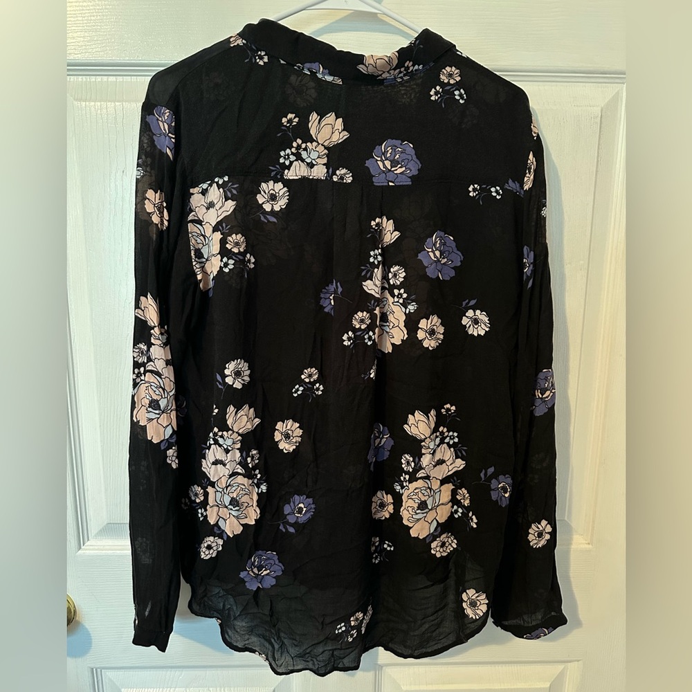 Anthropologie Cloth & Stone Black and Purple/Pink Floral Blouse - Picture 2 of 5